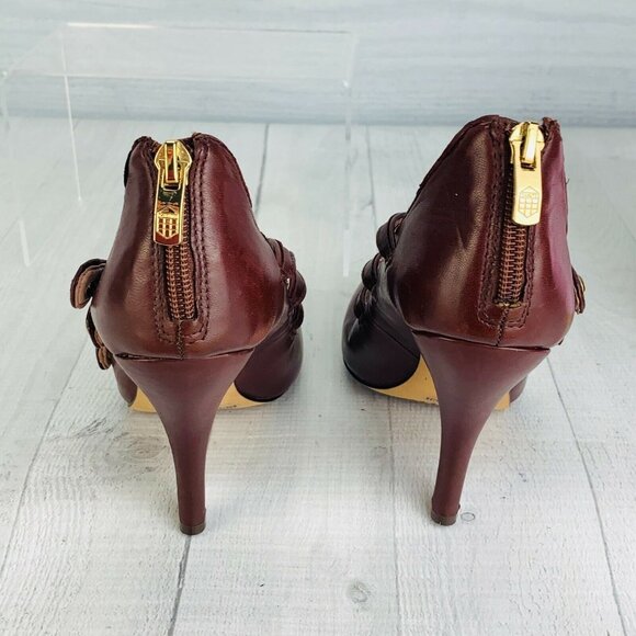 Vince Camuto JAMILY Triple Strap Back Zip Burgundy Leather High Heel Pump 6 M - Picture 6 of 10